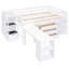 Lit mezzanine double en blanc avec 3 tiroirs, bureau rétractable et tablettes de rangement, élégant pour la chambre à coucher