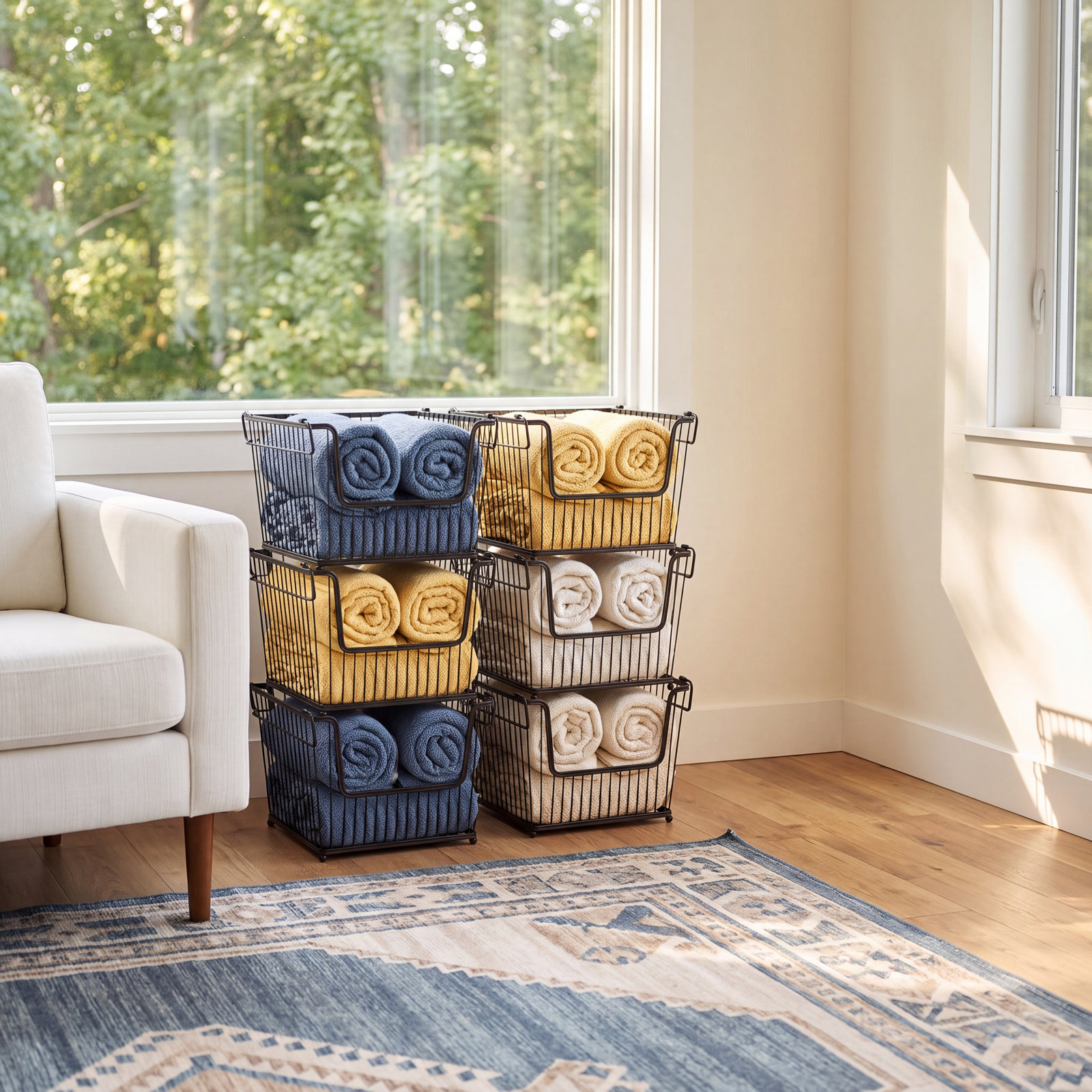 Stackable Metal Storage Basket Set, Black