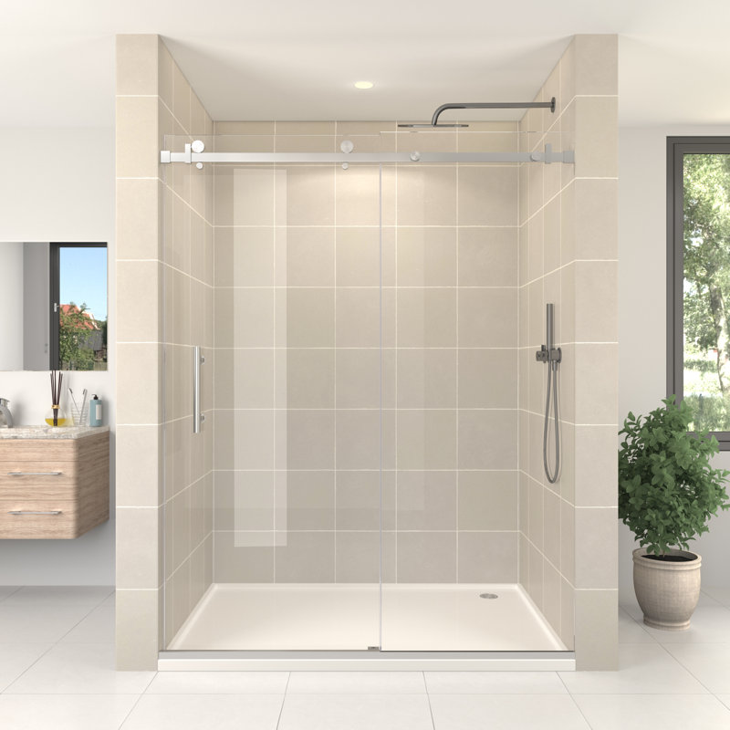 Julien 60" W x 76" H Single Sliding Frameless Shower Door with Heat Soaking Process and Protective Coating Treatment, Chrome
