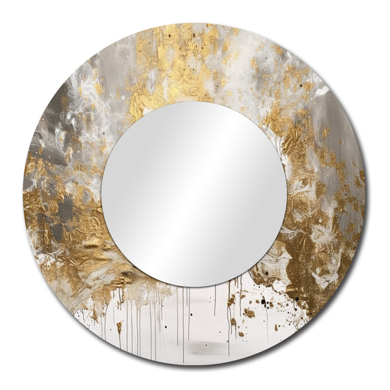 Saberio Golden Abstract - Abstract Large Mirror, Modern Unique Wall Mirror Decor, Printed Metal Art, 29" x 29", Round