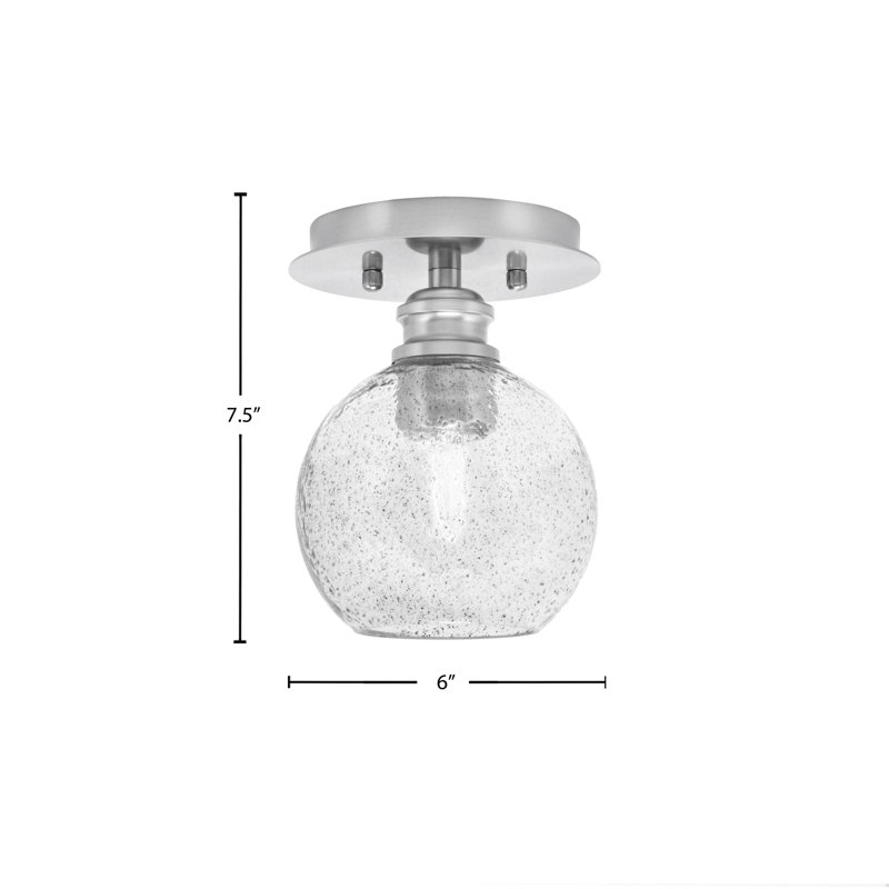 Plafonnier semi-encastré Edge 1 lumière, fini nickel brossé, verre fumé à bulles de 14,6 cm (5,75 po)., Nickel brossé
