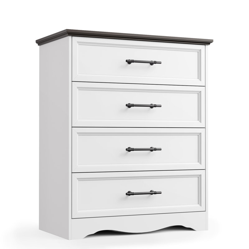 Commode pour chambre à coucher, commode moderne de 36 po de hauteur avec poignée en métal brossé pour chambre à coucher, salon, couloir, blanc