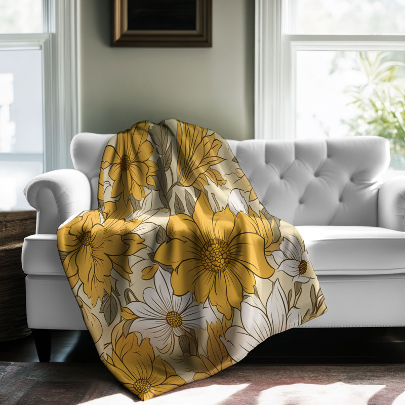 Creamy Yellow Posies - 1 pièce Sherpa Premium, L 60 po x L 80 po