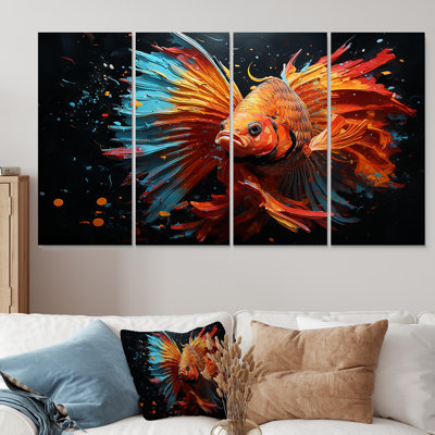 «Orange Butterfly Fish Ocean Dance II - Butterfly Fish», art mural 4 pièces