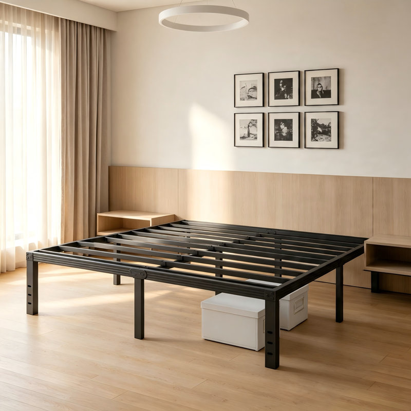 Cadre de lit California King de 40 cm (16 pouces), structure en métal, lattes en acier robustes et silencieuses, rangement sous le lit, aucun sommier requis, capacité de 544 kg (1200 lb), montage facile