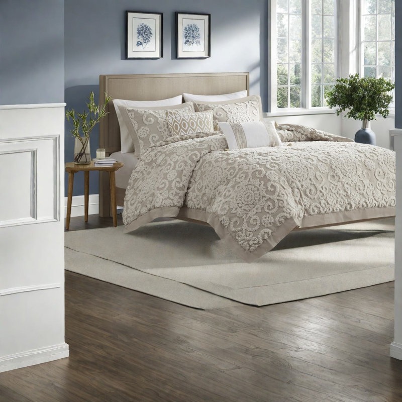 Premium Bedding Sets Cotton King, Tufted Taupe Modern Home Comfort