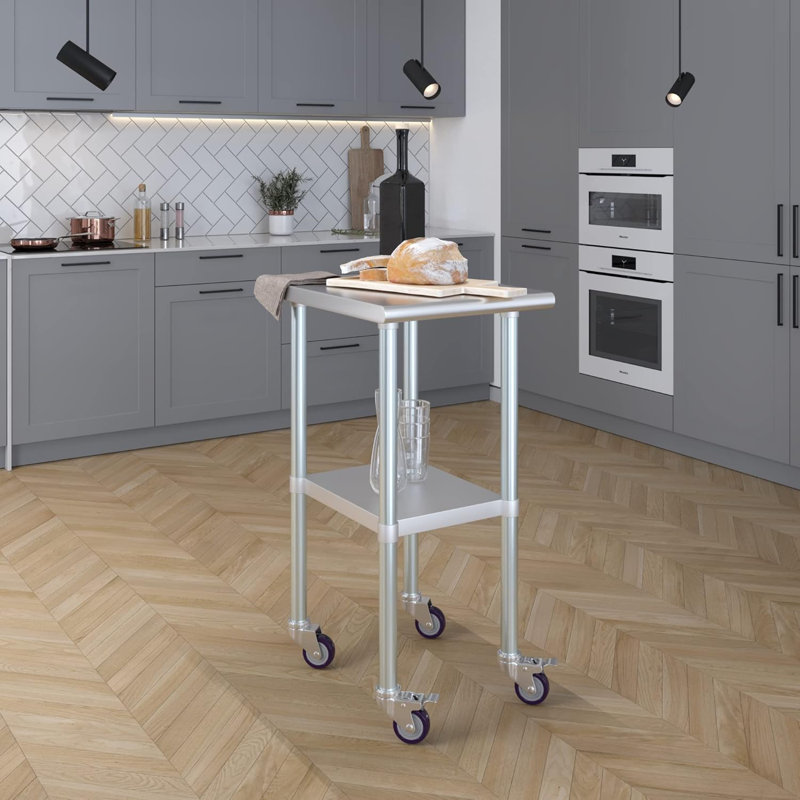 Stainless Steel Table With Wheels, 38" H x 18" L x 24" W