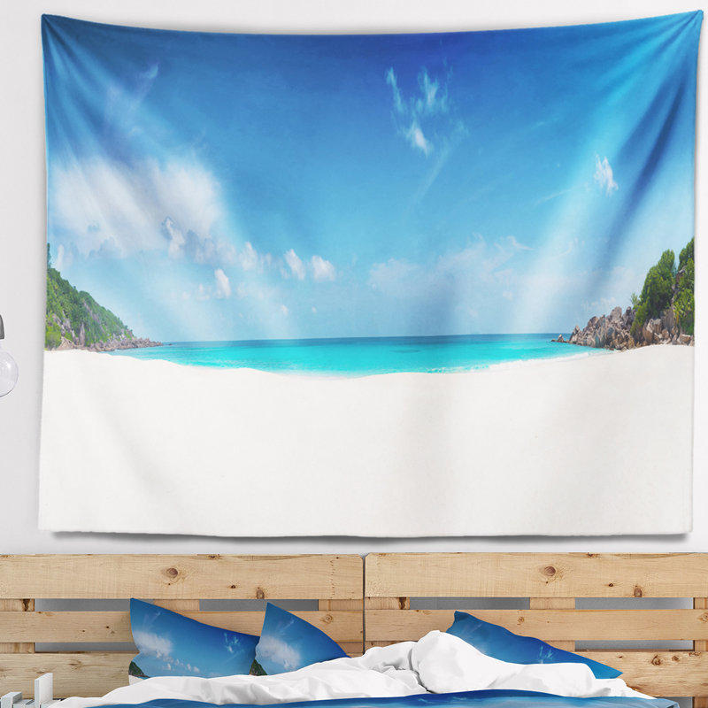Tapisserie island anse beach la digue island seascape petite, H 68 po x l 80 po