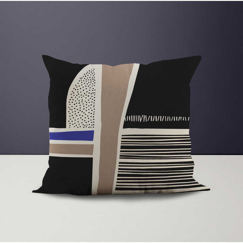 Jeté carré en polyester intérieur / extérieur, L 15 po x H 15 po, Noir / bleu marine
