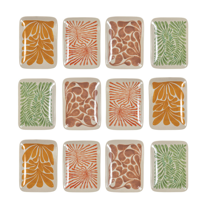 Multicolore, ensemble de 12 assiettes en grès à motif abstrait Claiborne, ensemble de 12
