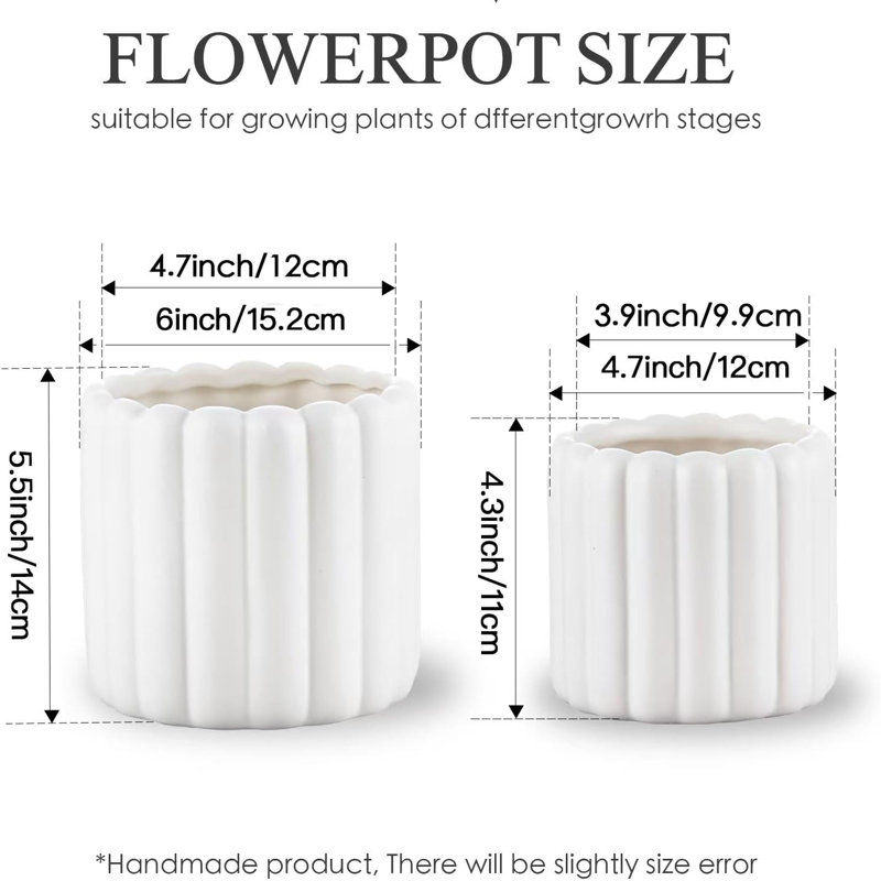 Ceramic Plant Pots Cream White 6"+4.7" Set