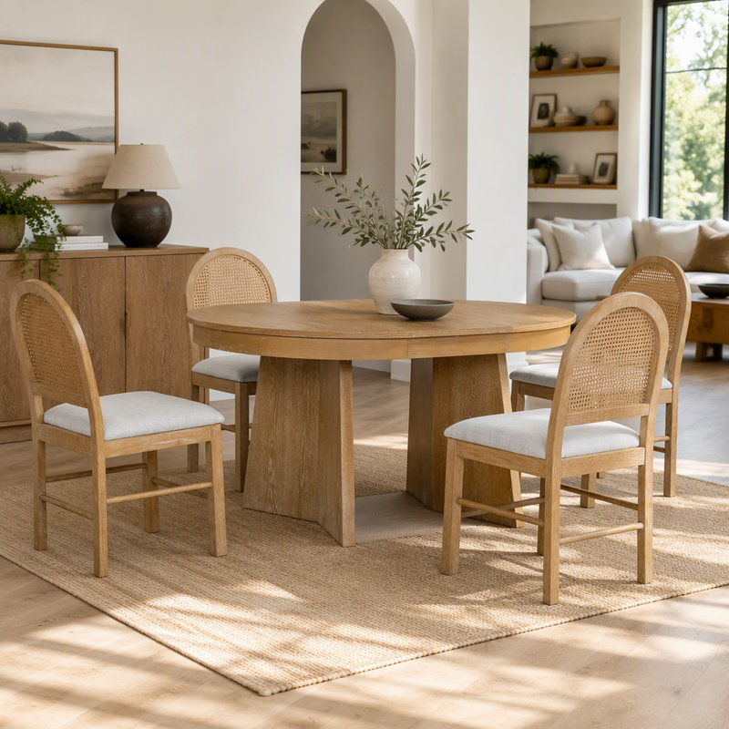 Ensemble de table de salle à manger extensible rétro 5 pièces avec 4 chaises rembourrées Retro
