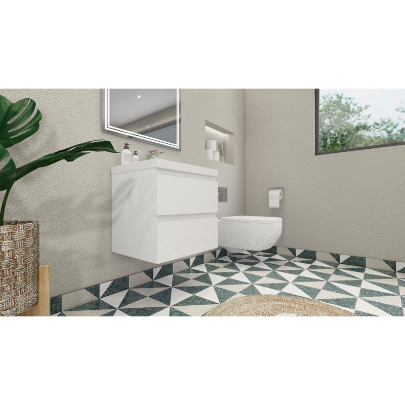 Aylanna Single Bathroom Vanity with Acrylic Top, Hight Gloss White