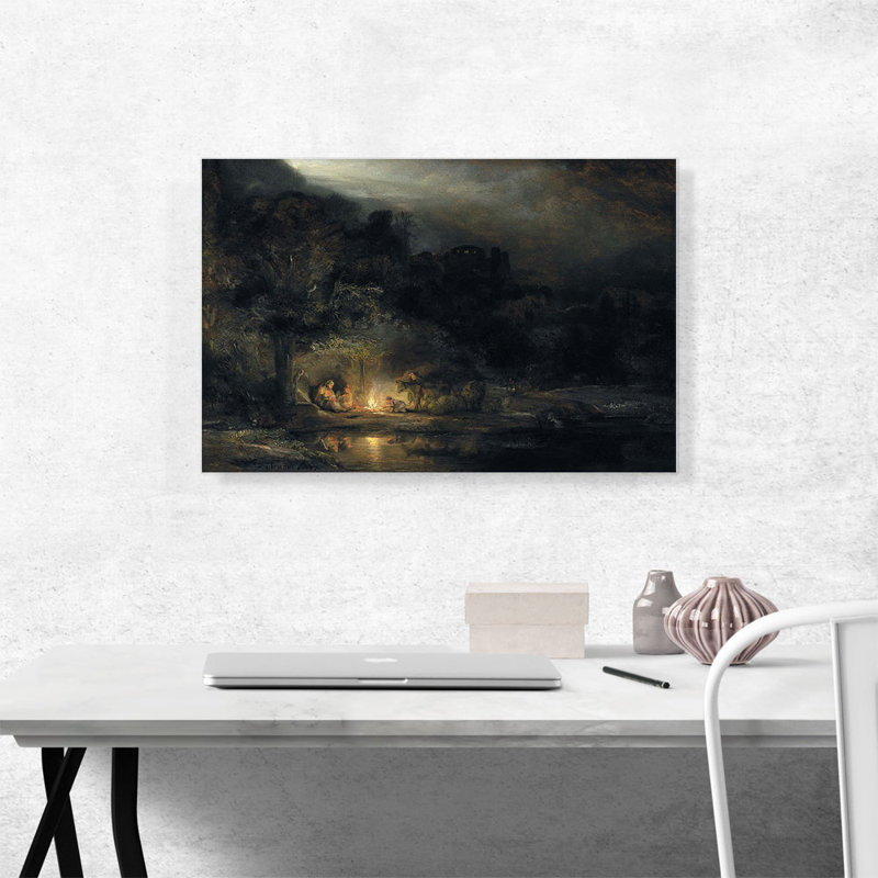 " The Rest On The Flight Into Egypt 1647 " by Rembrandt Van Rijn Painting Print, 18" H x 26" W x 1.5" D