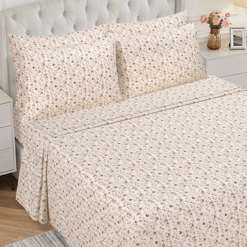 BCBG Microfiber Sheet Sets with Extra Pillowcases, King, Krista-Beige