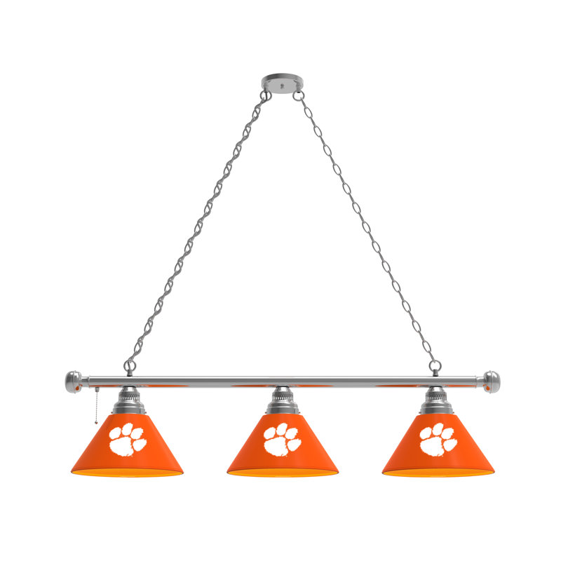 3 - Light Pool Table Lights Pendant, Chrome, Clemson Tigers