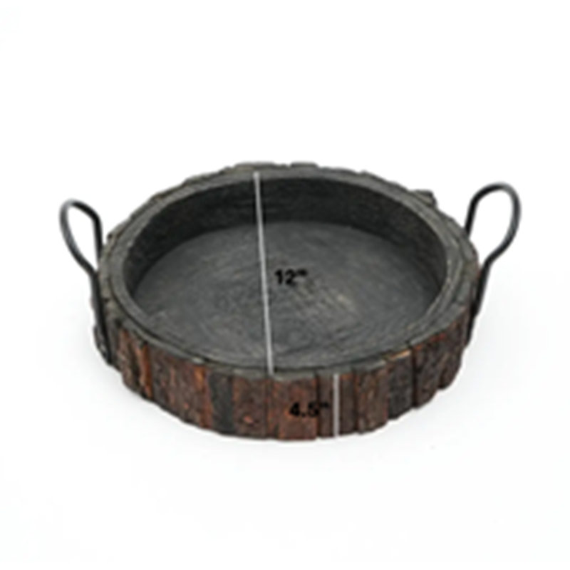 Plateau en bois | Plateau de service rond en bois de manguier | 12 po x 12 po x 4,5 po, H 4,5 po x l 12 po x P 12 po
