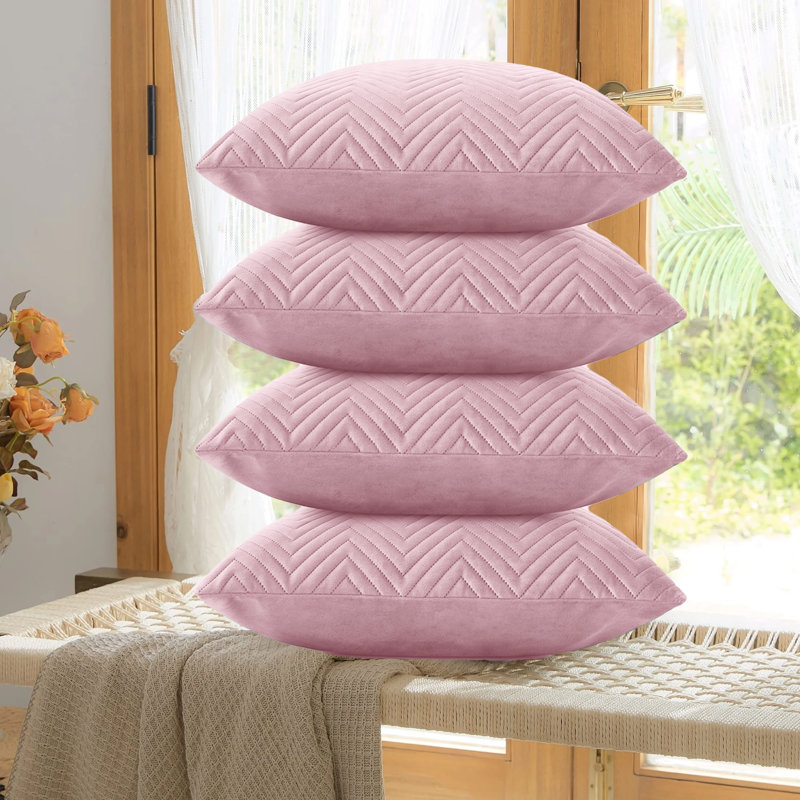 Embossed Velvet Cushion Cover (4 Piece Set), Pink