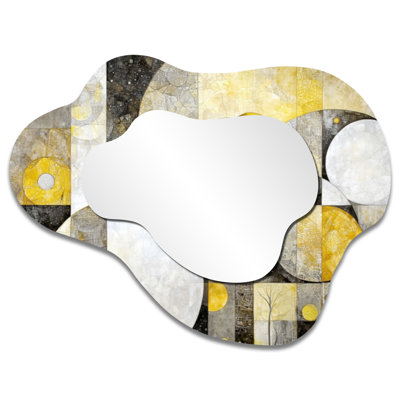 Abstract Decorative Wall Mirror – Celestial Balance of Yellow Mosaic, Metal Print