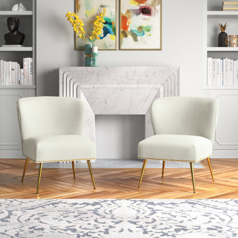 Clive Velvet Side Chair, Ivory Velvet