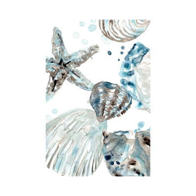 Cerulean Seashells II by June Erica Vess - Wrapped Canvas Painting