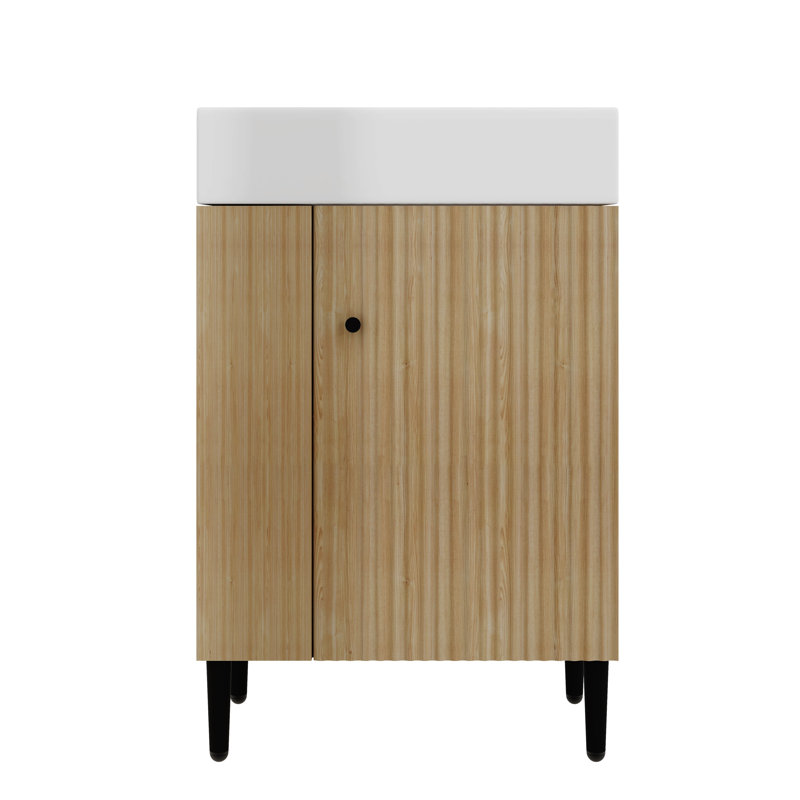 Ensemble de meuble-lavabo sur pied autoportant 21,6 pouces avec pieds en métal et rangement à gauche, Bois