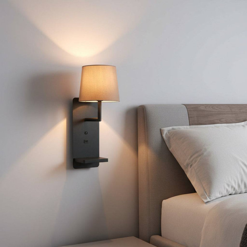 UltraBeam 4 Watt LED Black Bedside Reading Wall Light  - USB & Wireless Charging