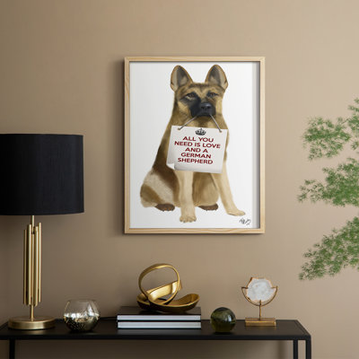 «Love and German Shepherd», reproduction encadrée - bois massif