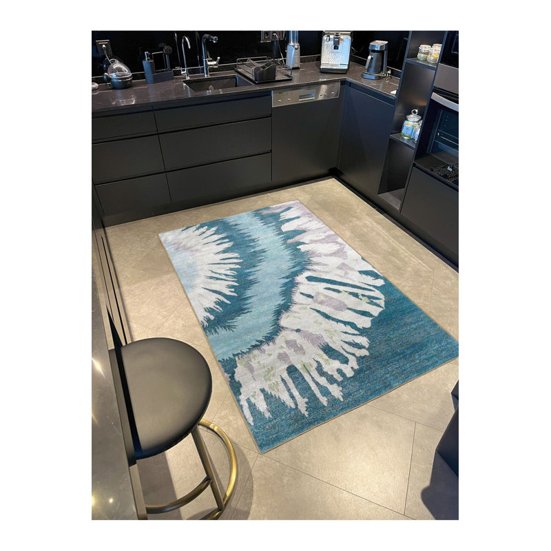 Tapis bleu lavable à motif circulaire, Sous-tapis carré 3 pi 3 po inclus