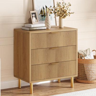 Dresser, Modern 3 Drawer Dresser For Bedroom With Gold Handle And Large Drawer