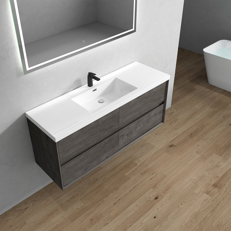 Meuble-lavabo simple l 59,25 po Seavy, Chêne fumé