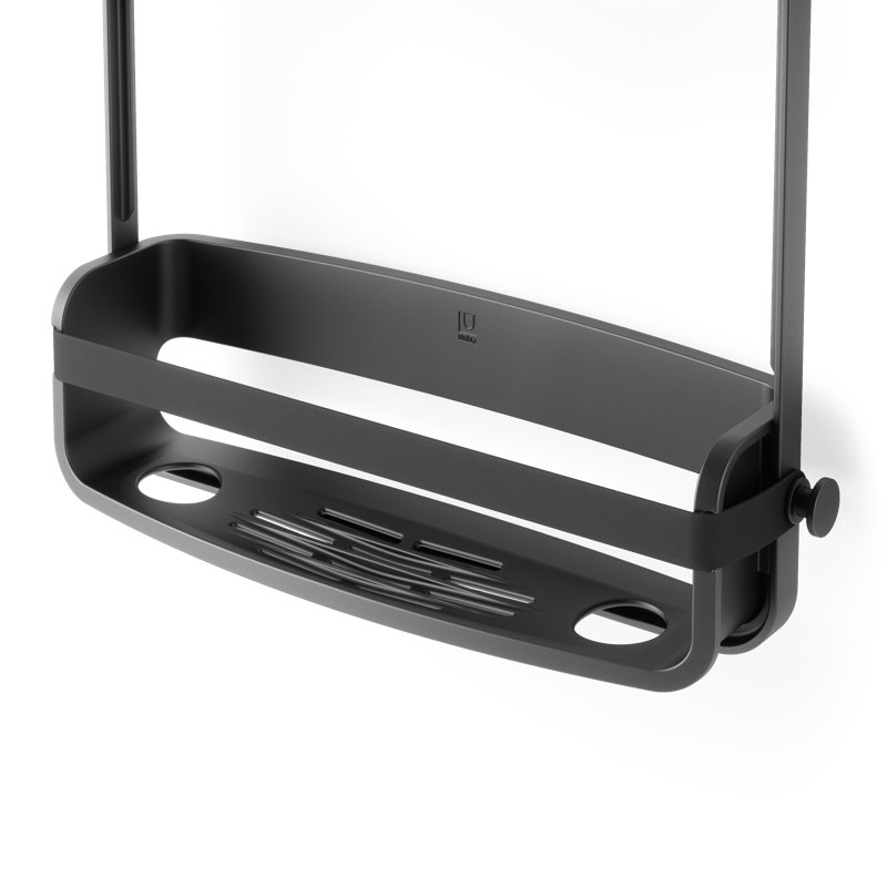 Black Plastic Suction Mount Shower Caddy with Shelves