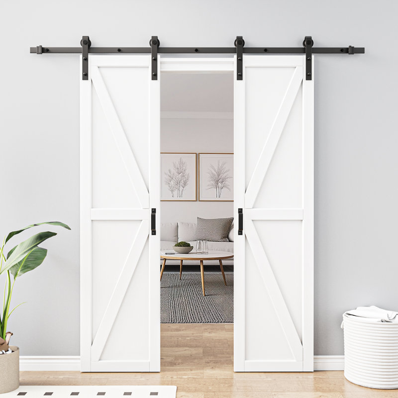Porte de grange 84 po en bois manufacturé et massif 84 po avec quincaillerie d'installation, 42 po x 84 po