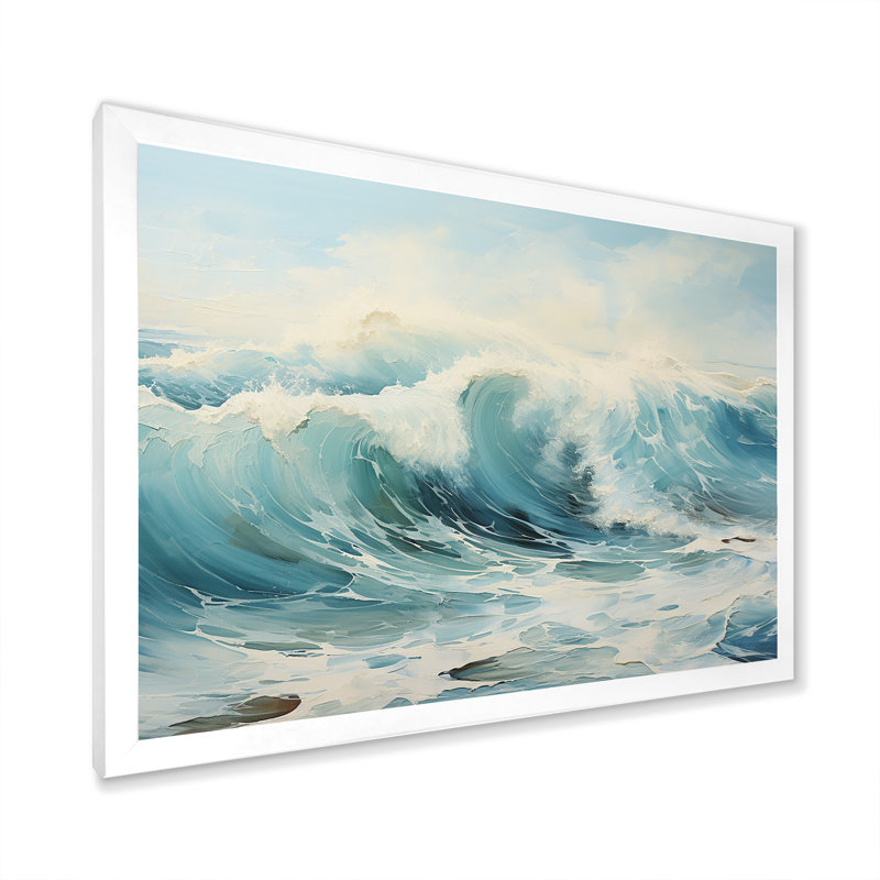 Aquarelle, tempête, océan côtier - Océan côtier, art mural, H 30 po x l 40 po x P 1,5 po, Cadre simple blanc