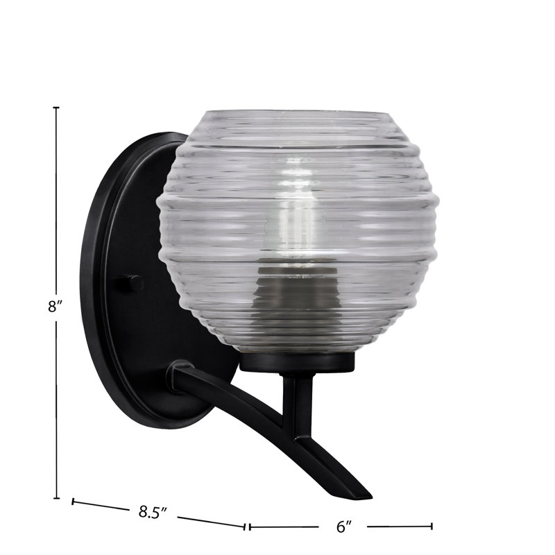 Kurve Uplight Wall Sconce With 6" Ribbed Glass, Matte Black, Smoke