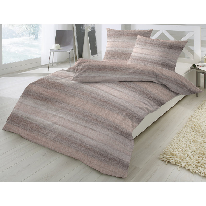 Jersey Duvet Cover Set, Beige/Braun, Single - 1 Pillowcase (80 x 80 cm)