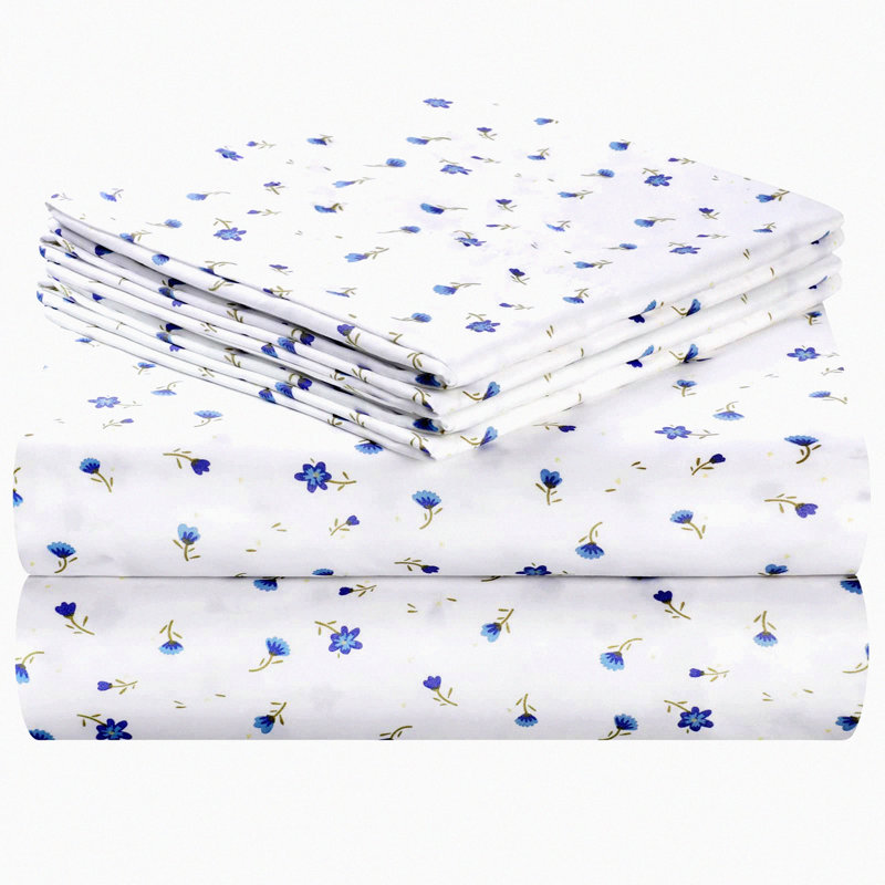Blue Floral Brushed Microfiber Bedding Set - 6 Piece Printed Size Sheets, Deep Pocket, Wrinkle & Fade Free, Extra Soft 1800 Pattern Sheets