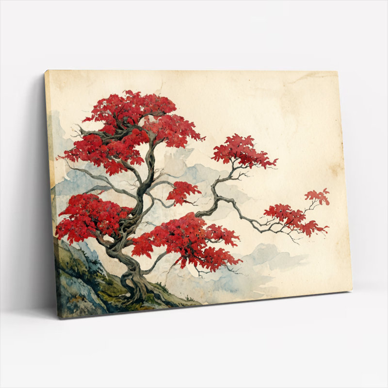 Arbre rouge, reproduction d'art sur toile, ensemble de 1, Wrapped Canvas, 24"H x 36"W