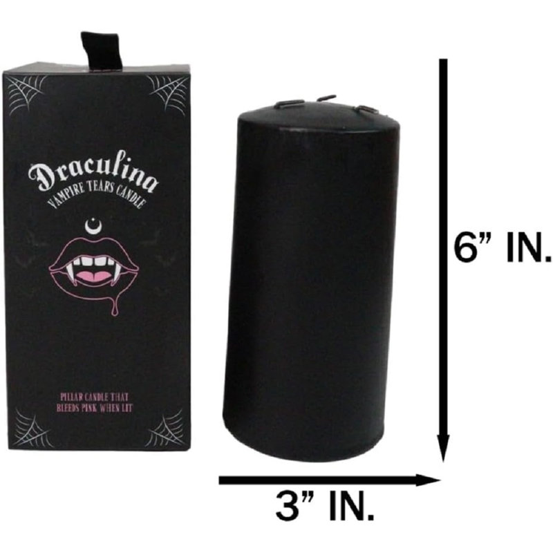 Grande bougie cylindrique noire non parfumée avec larmes Vampire Draculina