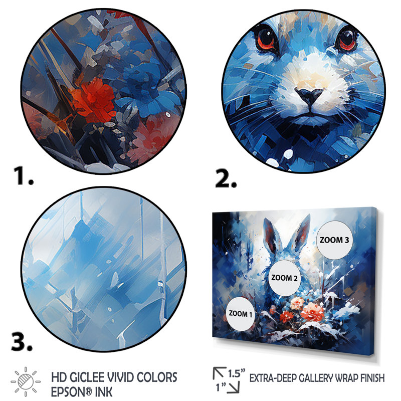 «Blue Rabbit Winter Solitude - Lapin», art mural, H 16 po x l 32 po x P 1 po, Cadre flottant doré