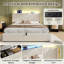 Upholstered Bed Frame With Hydraulic Storage, Led Headboard & Charging Station, Usb & Type-c, Chrome Trim, Linen, Beige, No Mattress-454428793