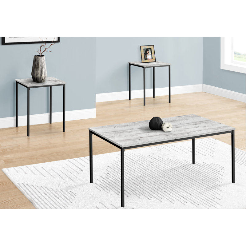 3 tables avec stratifié gris et structure en métal noir robuste