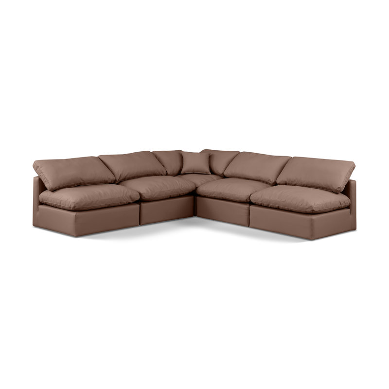 Hinami Upholstered L-Shaped Sectional Reversible, Brown Vegan Leather