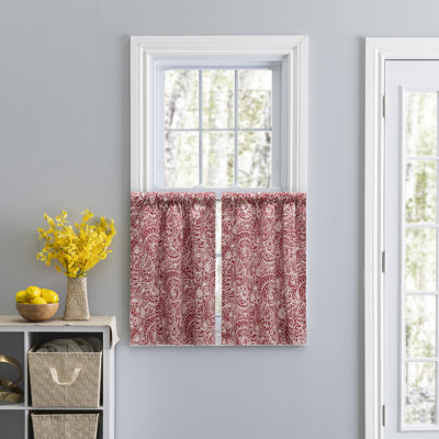 Olesha Cotton Tailored 50" Cafe Curtain in Red