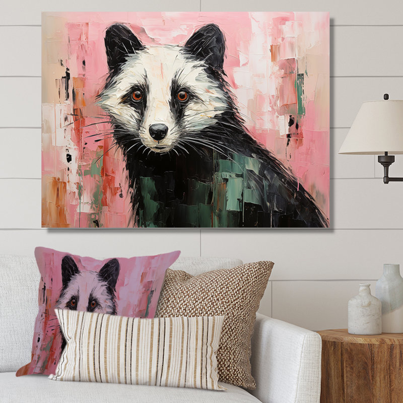 «Playful Black Skunk On» - Art mural animal Skunk, Toile tendue, H 34 po x l 44 po x P 1,5 po