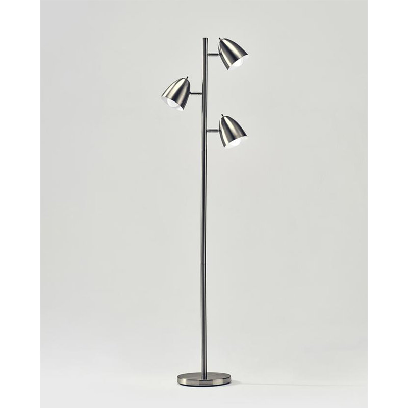 Jacob Adjustable 3-Light Nickel Floor Lamp with Google Assistant