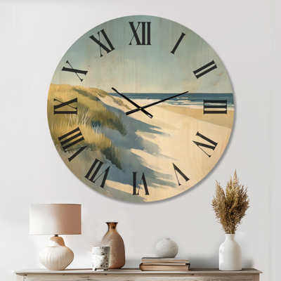 Horloge murale décorative Windswept Dune Shore II - Blue Beach, imprimée sur bois