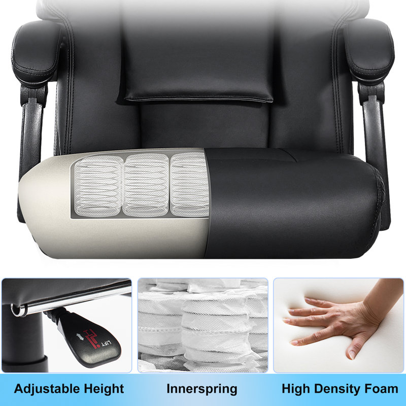 Adelinde Kneading Massage Office Chair with Heating Function, Height Adjustable, Footrest and Reclining Backrest, Black