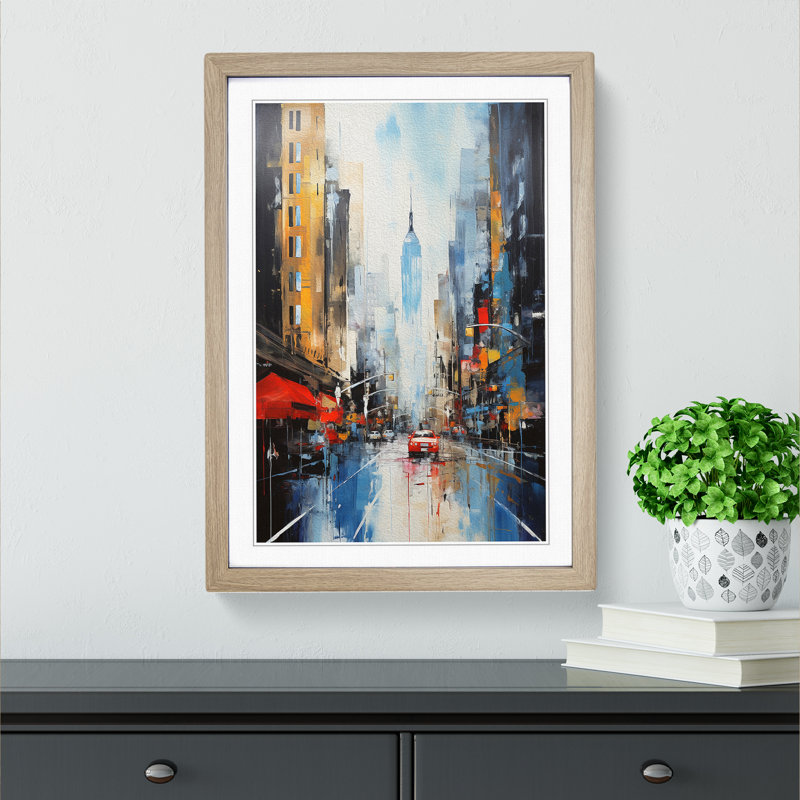 New York Abstract - Single Picture Frame Print on Wood, Oak , 64cm H x 46cm W x 2cm D