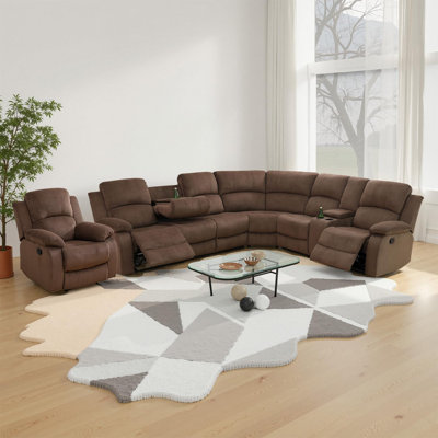 Manual Corduory Recliner Sectional Sofa With Chair , Storage Console/Drop Down Table/Cup Holders (Sectional+Chair)